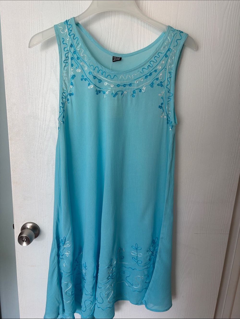 Sequin Embellished Light Blue Sleeveless Swim Coverup